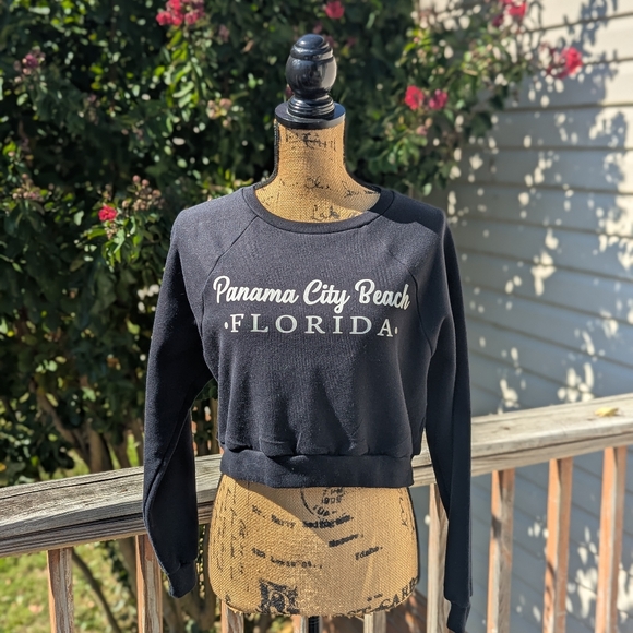 American Apparel Black Crop Sweatshirt - Panama City Beach Florida - Picture 1 of 4